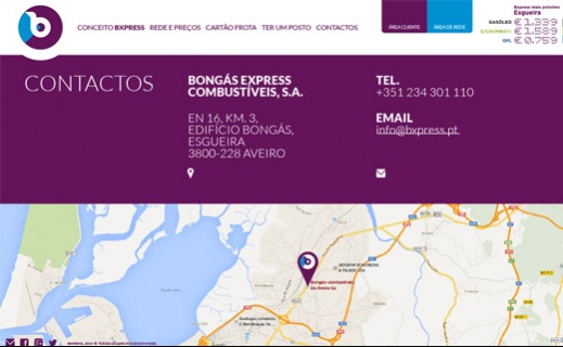 Página de contactos da Bxpress